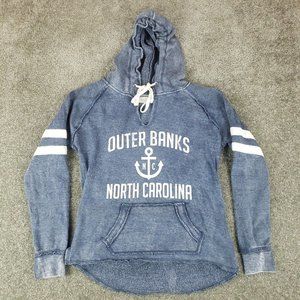 Outer Banks NC Hoodie Medium M Womens Blue V Neck Distressed Blue Sweatshirt